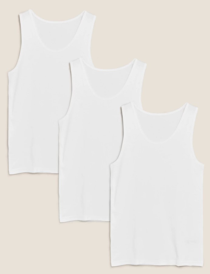 Marks & Spencer Αμάνικα Φανελάκια Λευκά από 100% βαμβάκι (XXL) Marks & Spencer (3τεμ)
