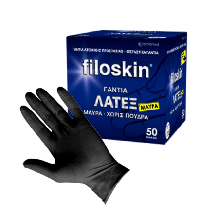 Cosmomed Γάντια Λάτεξ χωρίς πούδρα Μαύρα L Filoskin (50τεμ)