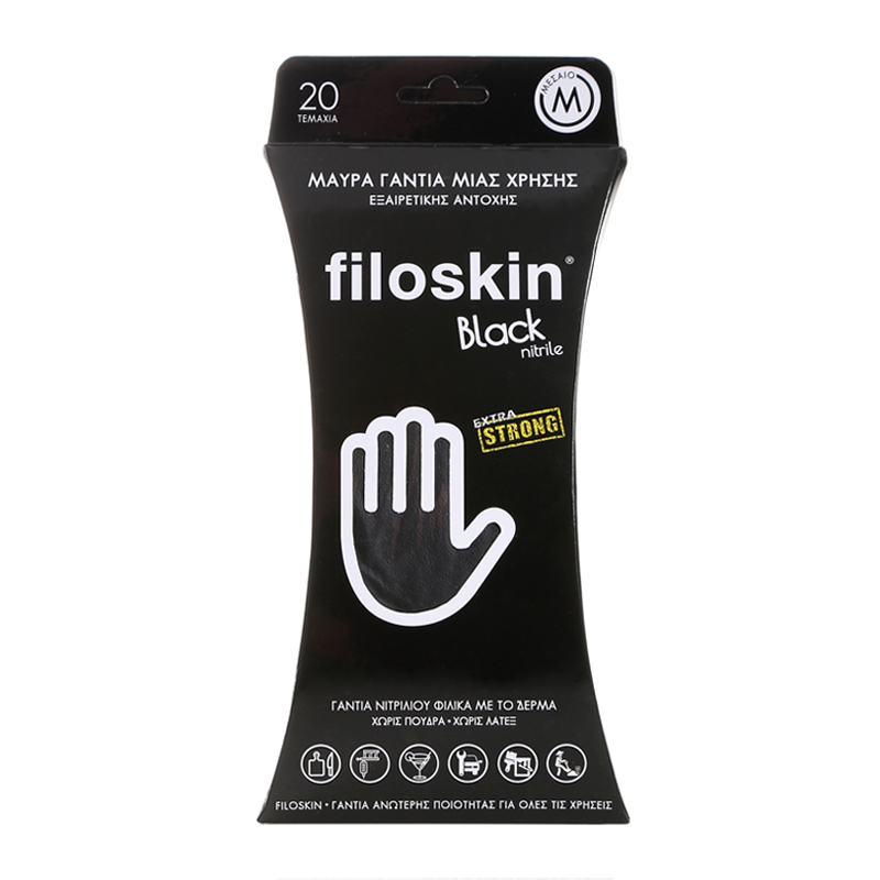 Γάντια Νιτριλίου Χωρίς Πούδρα Μαύρα Medium Filoskin (20 τεμ)